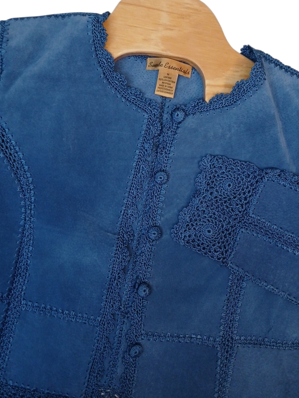Vintage Leather and Crochet‎ Royal Blue Boho Jacket SUADE ESSENTIALS/Medium